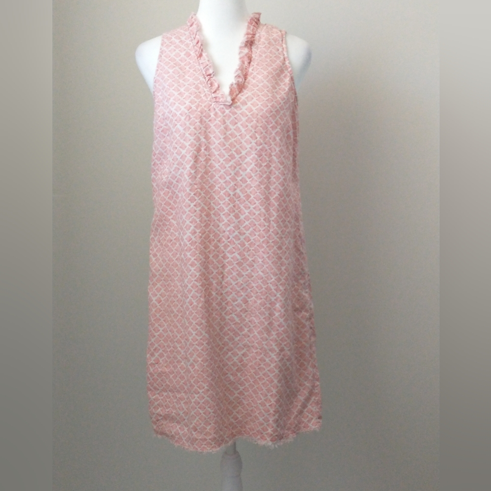 Tommy Bahama pink linen ikat ruffled dress XS